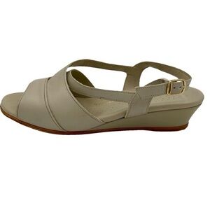 SAS Caress‎ Cross Strap Wedge Sandals Shoes Womens Sz 9.5W WIDE Beige Tan Taupe
